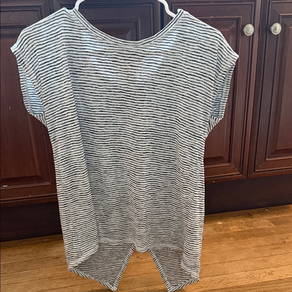 Athleta Black and White Striped Short Sleeve Top